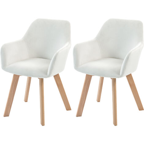 Lot de 2 chaises de salle à manger fauteuils assise capitonnée en velours côtelé pieds en bois, crème