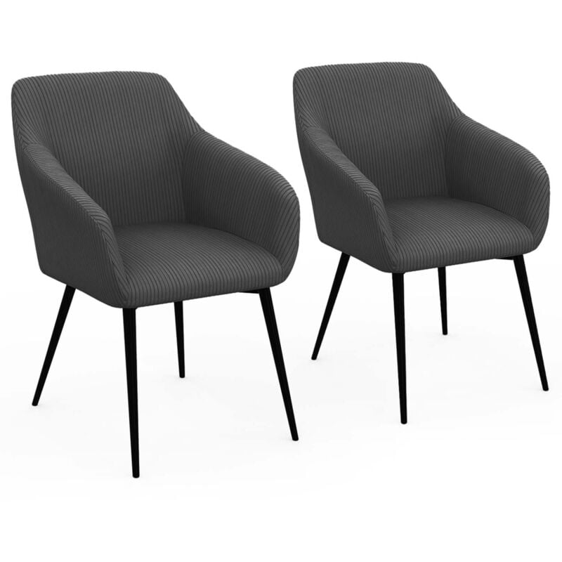 Lot de 2 chaises de salle à manger, fauteuils de table jany en velours côtelé gris