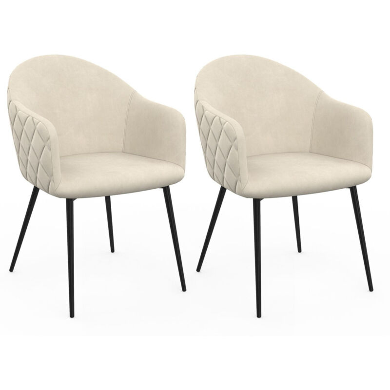 Chaises de salle à manger design en velours gaufré beige