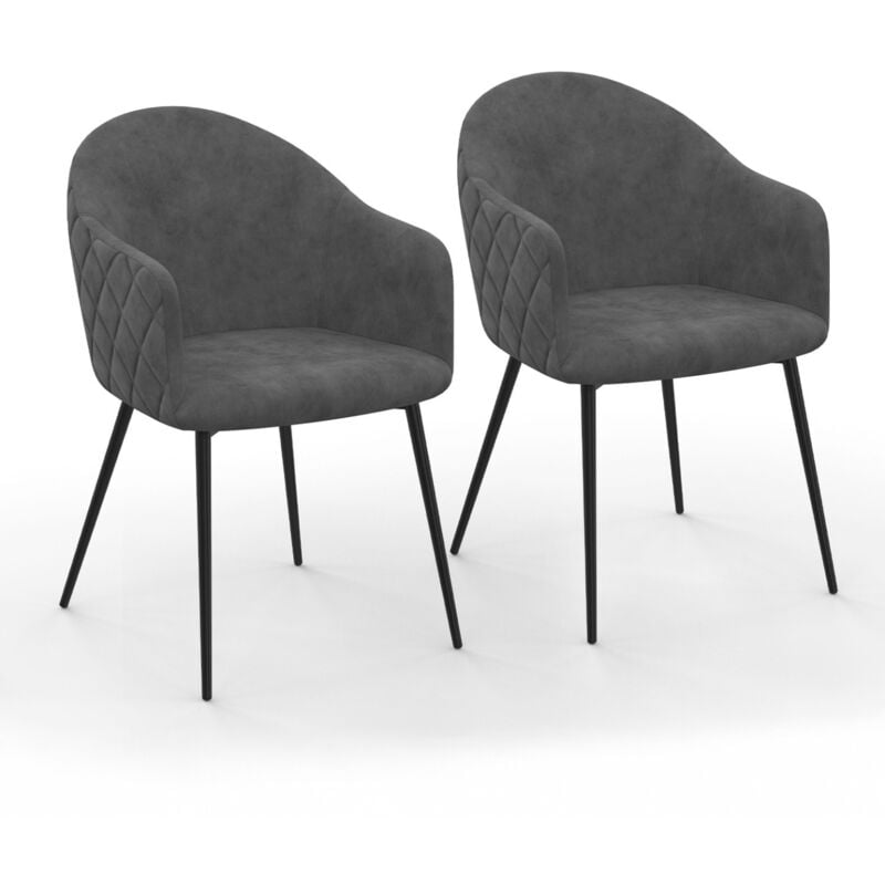 Lot de 2 chaises de salle à manger, fauteuils de table moly en velours gaufré gris foncé