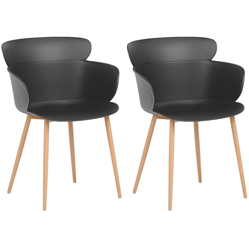 Beliani - Set de 2 Chaises de Salle à Manger en Plastique Noir avec Pieds en Métal Effet Bois Clair Design Moderne et Scandinave Tendance