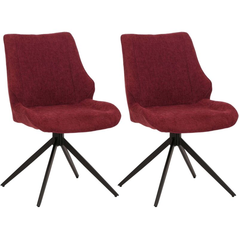 HHG - Lot de 2 chaises de salle à manger 026, chaise de cuisine, pivotante Auto-Return, tissu/textile chenille (320g/m²) Oeko-Tex, bordeaux