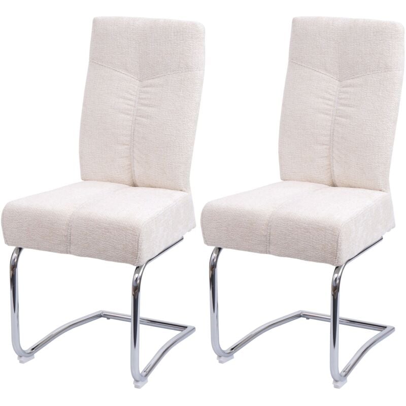 HHG - Lot de 2 chaises de salle à manger 125, chaise de cuisine cantilever chaise inclinable, métal tissu/textile chenille, crème
