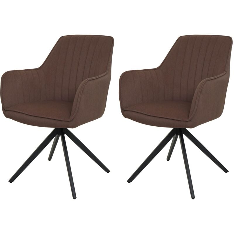 Lot de 2 chaises de salle à manger HHG 499, chaise de cuisine, chaise avec accoudoirs, pivotante Auto-Position tissu/textile, brun
