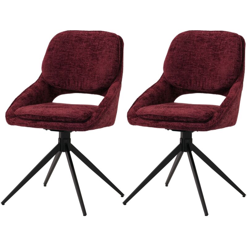 HHG - Lot de 2 chaises de salle à manger 617, chaise de cuisine, pivotante Auto-Return, tissu/textile chenille (490g/m²) Oeko-Tex, bordeaux