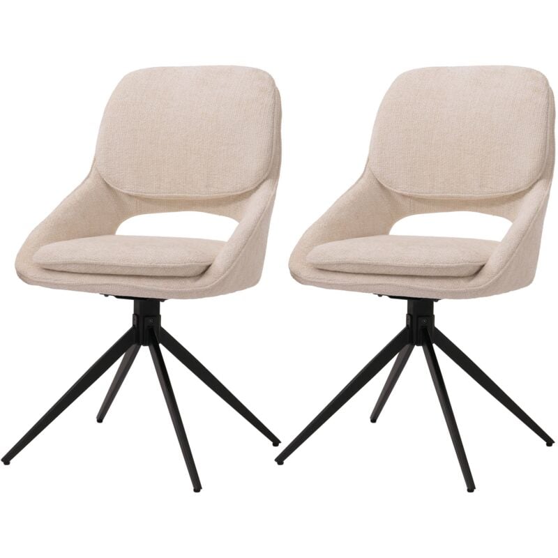 HHG - Lot de 2 chaises de salle à manger 617, chaise de cuisine, pivotante Auto-Return, tissu/textile chenille (490g/m²) Oeko-Tex, crème-beige
