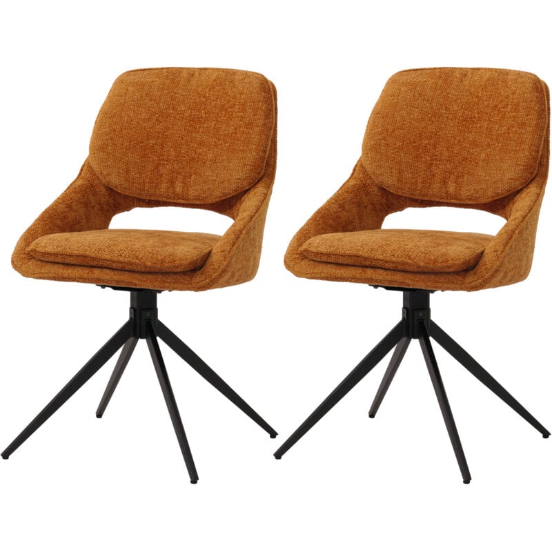HHG - Lot de 2 chaises de salle à manger 617, chaise de cuisine, pivotante Auto-Return, tissu/textile chenille (490g/m²) Oeko-Tex, ocre-jaune