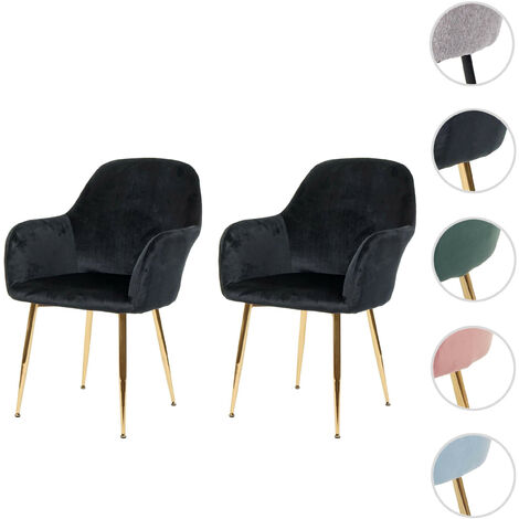 Lot de 2 chaises de salle à manger HWC-F18, chaise de cuisine, design rétro velours gris, pieds do