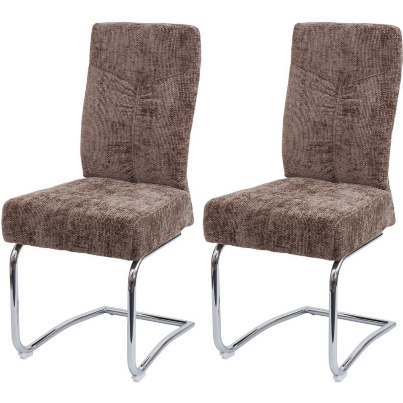 HW - Lot de 2 chaises de salle à manger C-G56, chaise de cuisine cantilever, métal tissu/textile chenille marron