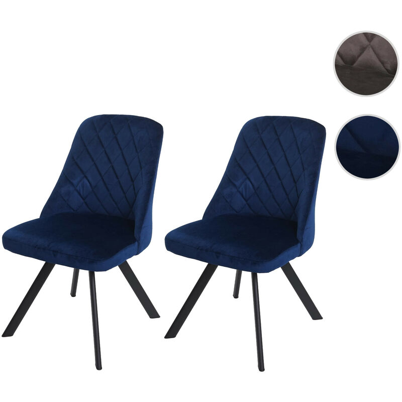 Mendler - Lot de 2 chaises de salle à manger HWC-K25 - chaise de cuisine - métal velours - bleu