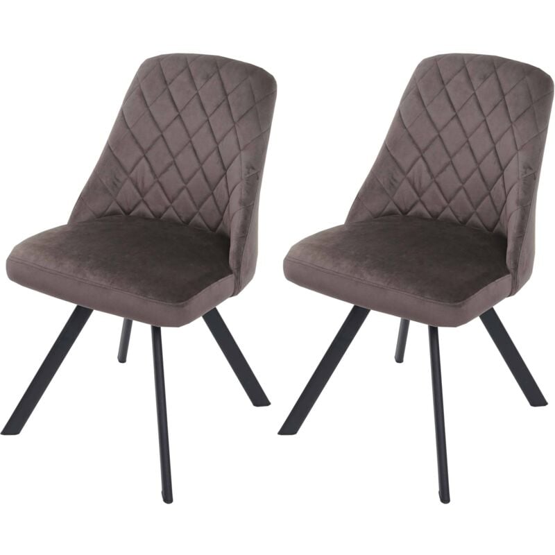Mendler - Lot de 2 chaises de salle à manger HWC-K25, chaise de cuisine, métal velours brun foncé