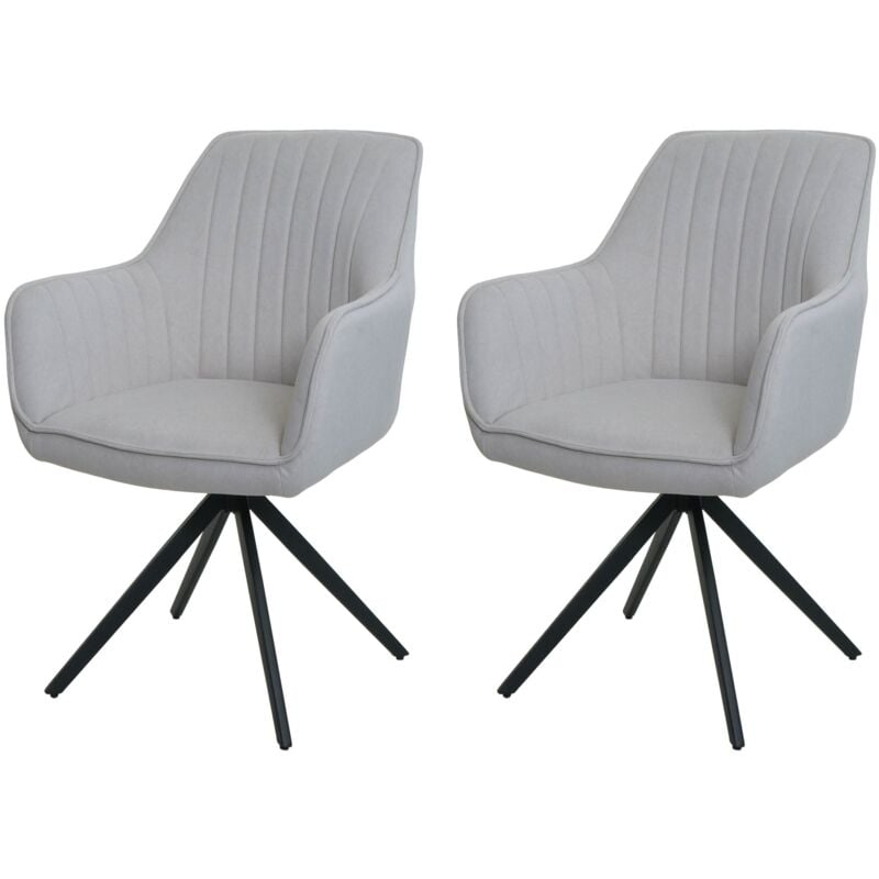 Lot de 2 chaises de salle à manger HWC-L79, chaise de cuisine, chaise avec accoudoirs, pivotante Auto-Position tissu/textile