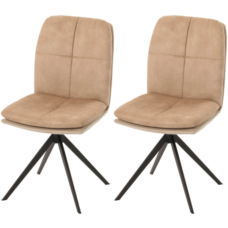 Lot de 2 chaises de salle à manger HW C-M68, fauteuil de cuisine, pivotant Auto-Position, métal tissu/textile beige