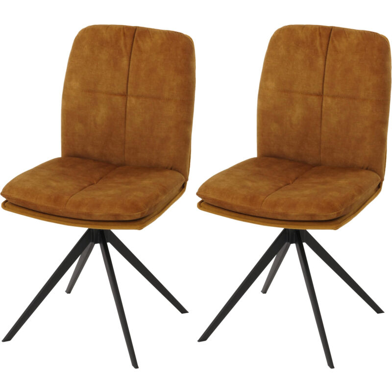 Lot de 2 chaises de salle à manger HW C-M68, fauteuil de cuisine, pivotant Auto-Position, métal tissu/textile jaune