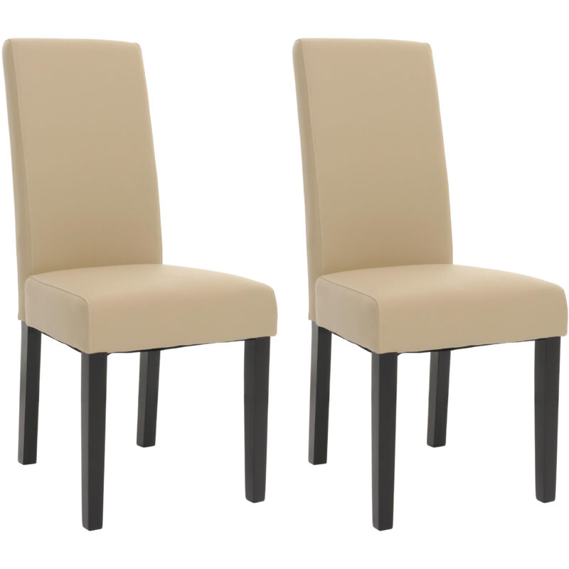HW - Lot de 2 chaises de salle à manger C-N66, chaise de cuisine fauteuil en bois massif similicuir crème, pieds noirs