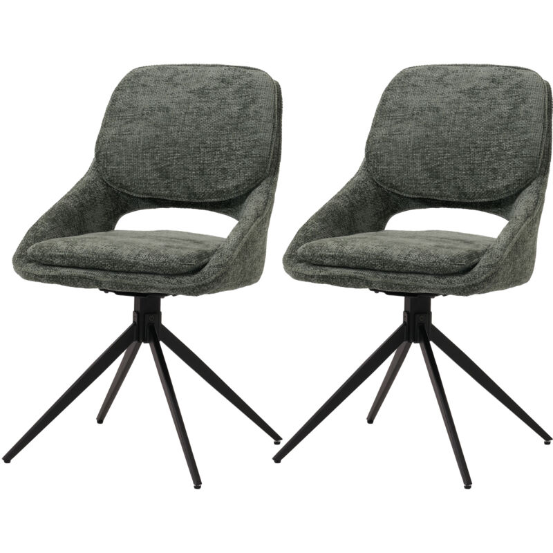 HW - Lot de 2 chaises de salle à manger C-N73, chaise de cuisine, pivotante Auto-Return, tissu/textile chenille (490g/m²) o