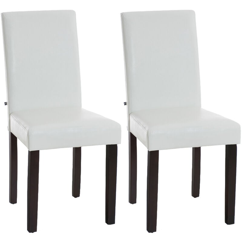 Lot de 2 Chaises de salle à manger Ina similicuir avec pieds en Bois Blanc Marron foncé