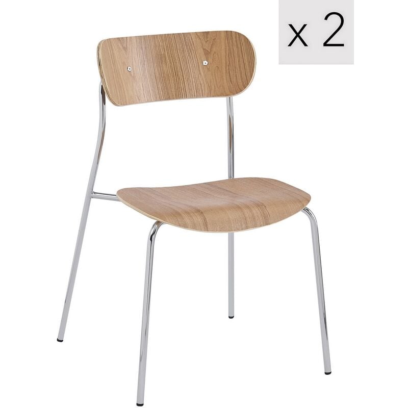 nordlys - lot de 2 chaises de salle a manger industrielles metal bois fresne - marron