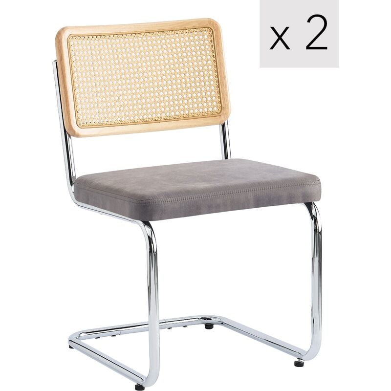 Nordlys - Lot de 2 Chaises de Salle a Manger Industrielles Metal Cannage Rotin