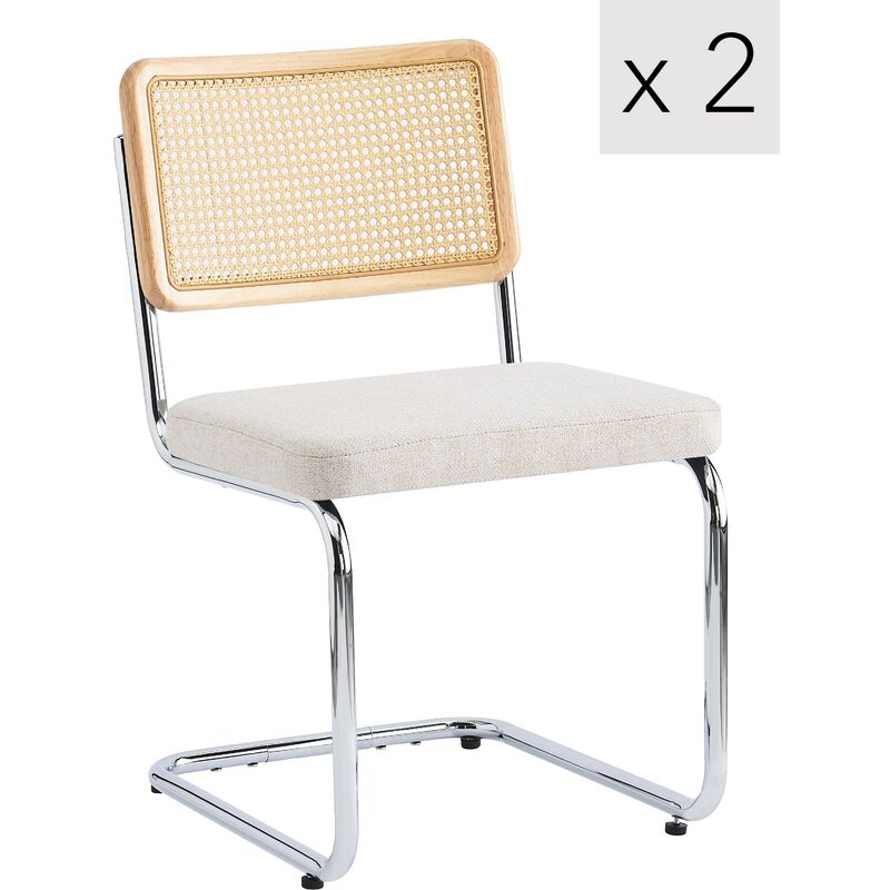 Nordlys – Lot de 2 chaises de salle à manger industrielles en métal et cannage – Hauteur d'assise 47 cm – Design moderne pour intérieur et extérieur