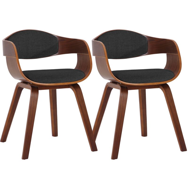Décoshop26 - Lot de 2 chaises de salle à manger design retro en tissu gris foncé structure en bois couleur noyer 100001727