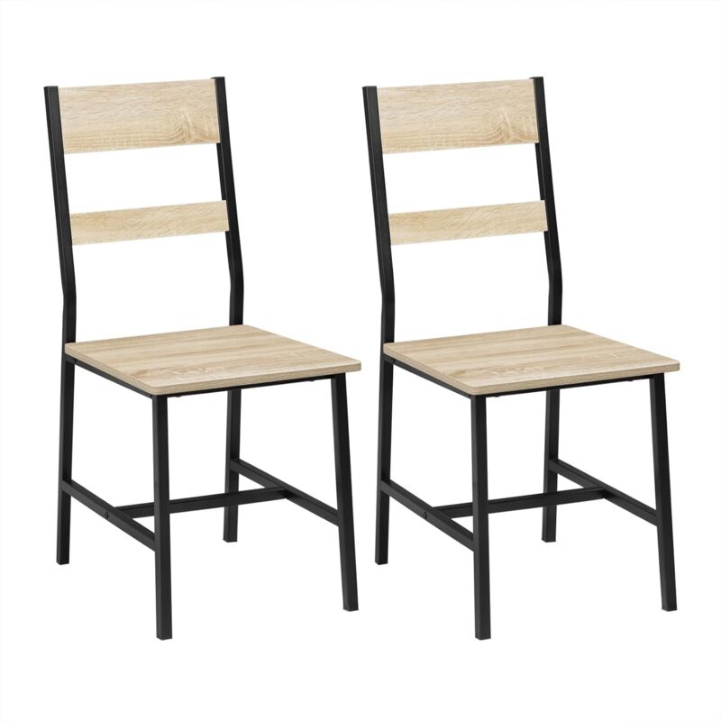 Lot de 2 Chaises de Salle à Manger Klihome Chaises de Cuisine Ergonomiques en Métal et Bois,Chêne Clair