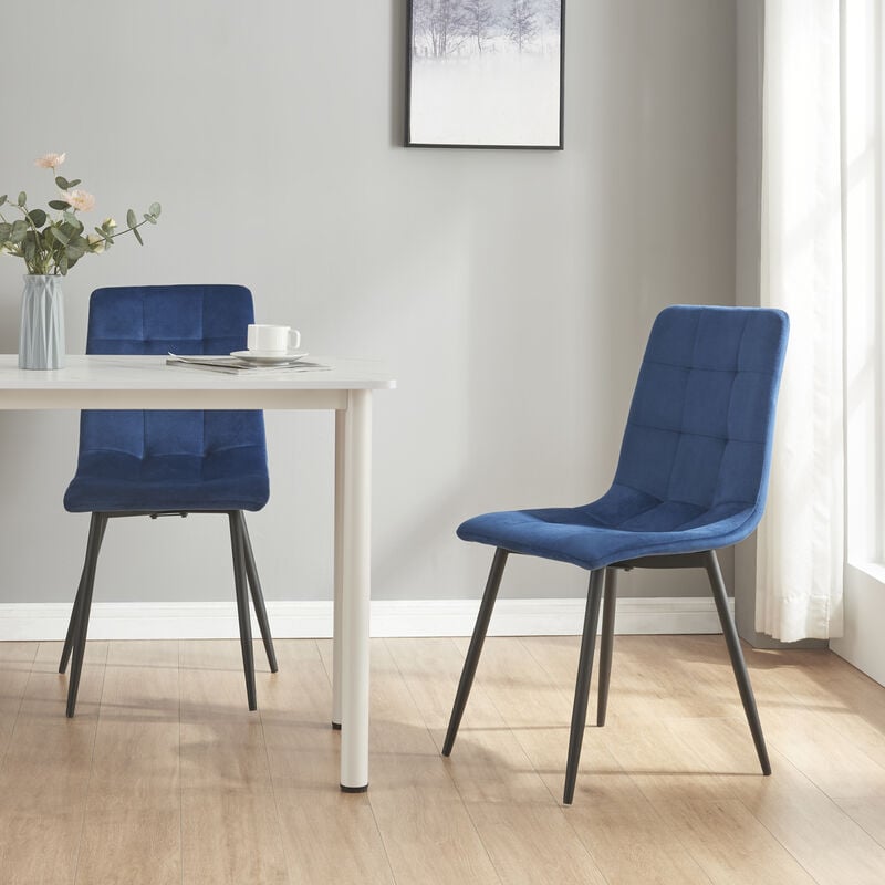 [en.casa] - Lot de 2 chaises de salle à manger Lexnitz avec pieds arrondis 89 x 44 x 45 cm bleu foncé noir
