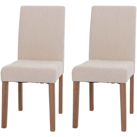 Lot de 2 chaises de salle à manger Littau, chaise de cuisine à dossier haut, tissu/textile chenille bois crème, pieds