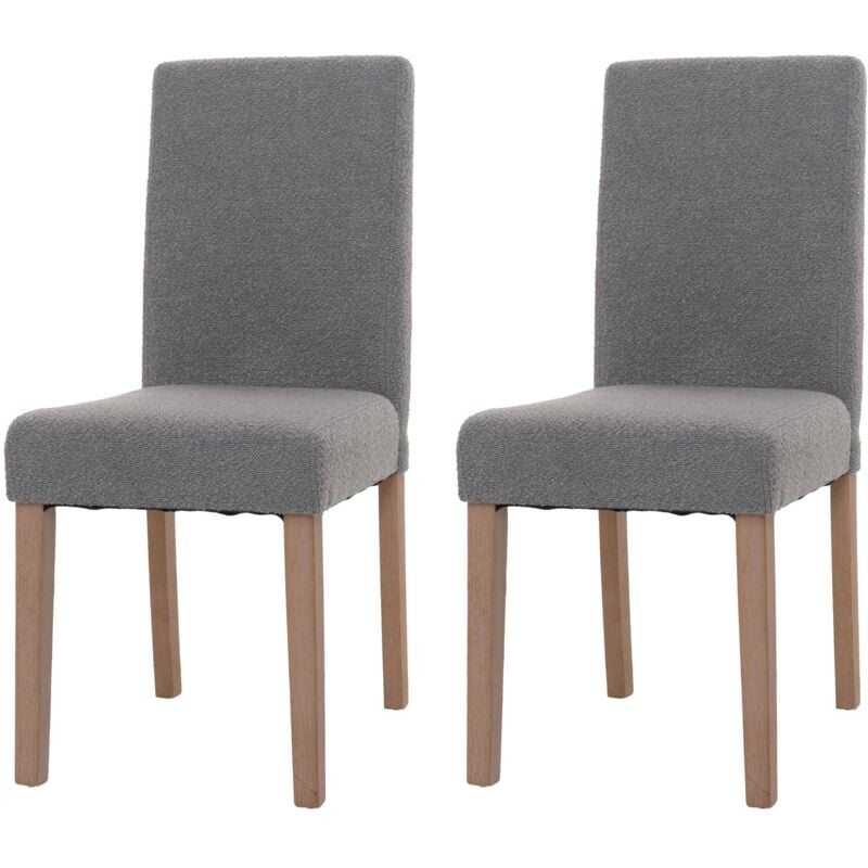 HHG - Lot de 2 chaises de salle à manger Littau, chaise de cuisine à dossier haut, tissu/textile bouclé bois, gris, pieds couleur naturelle