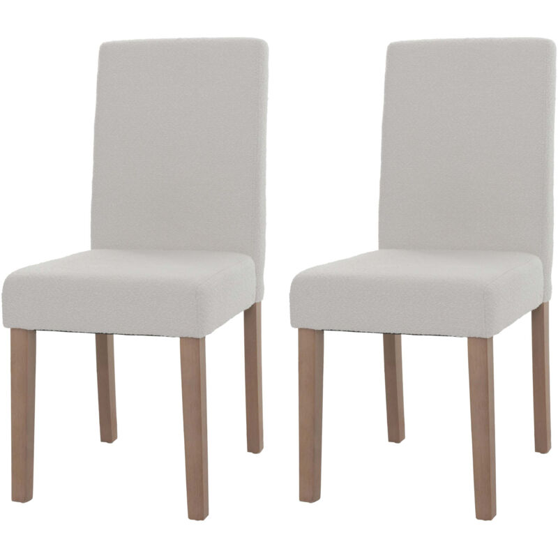 HW - Lot de 2 chaises de salle à manger Littau, chaise de cuisine à dossier haut, tissu/textile bouclé bois crème, pieds co