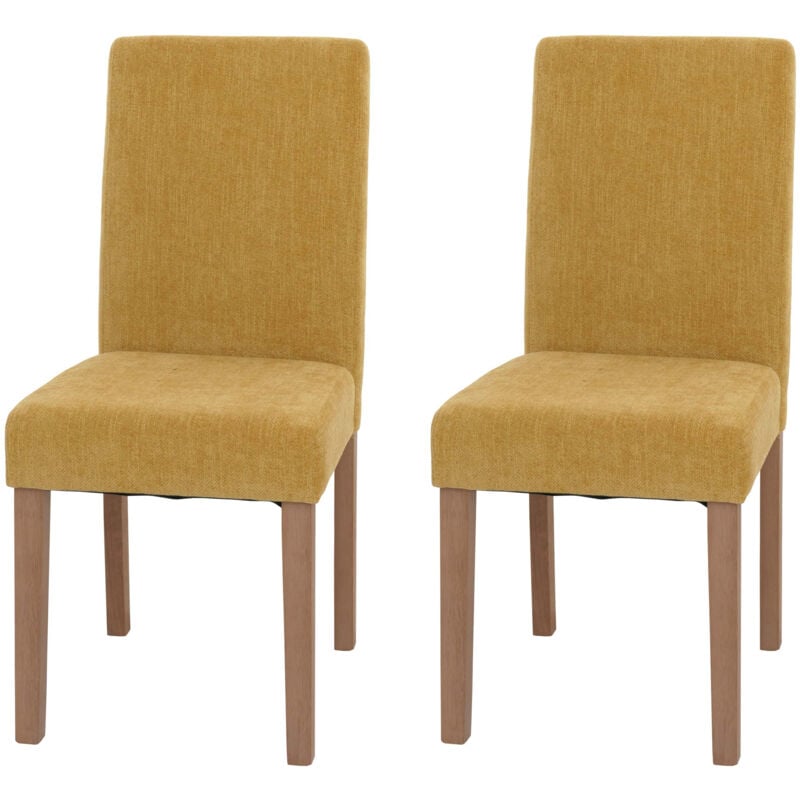 HW - Lot de 2 chaises de salle à manger Littau, chaise de cuisine à dossier haut, tissu/textile chenille bois jaune, pieds