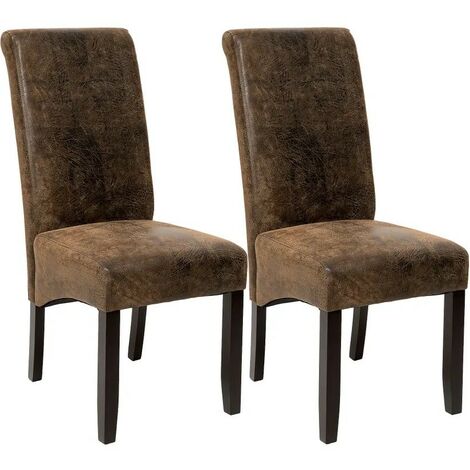 Lot de 2 Chaises de Salle à Manger marron aspect simili cuir avec pieds en bois résistants