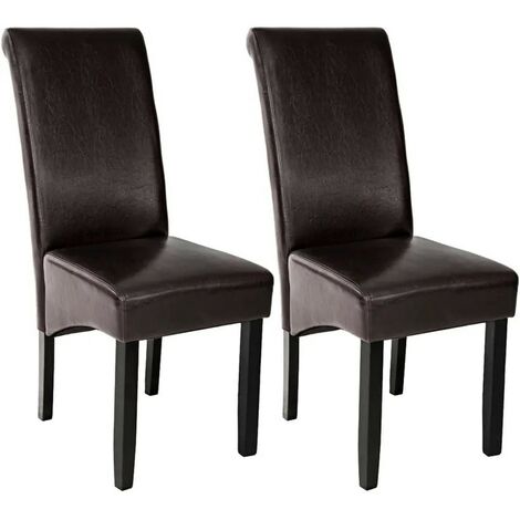 Lot de 2 Chaises de Salle à Manger marron foncé aspect simili cuir avec pieds en bois résistants
