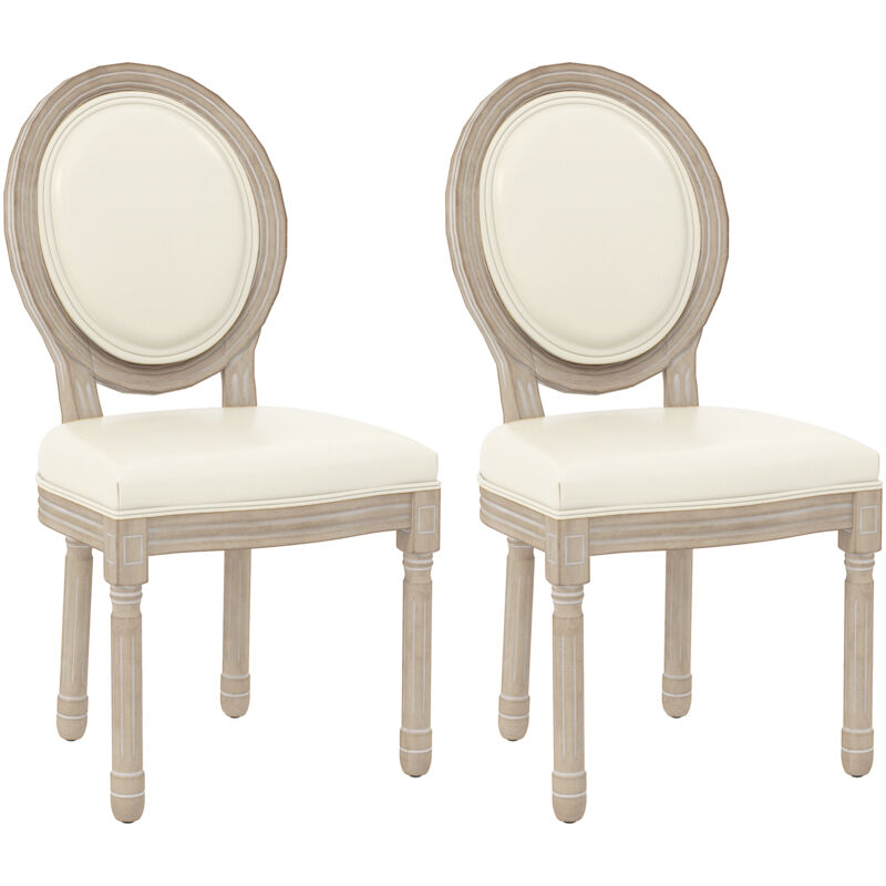 Lot de 2 chaises de salle à manger médaillon style Louis XVI bois sculpté crème
