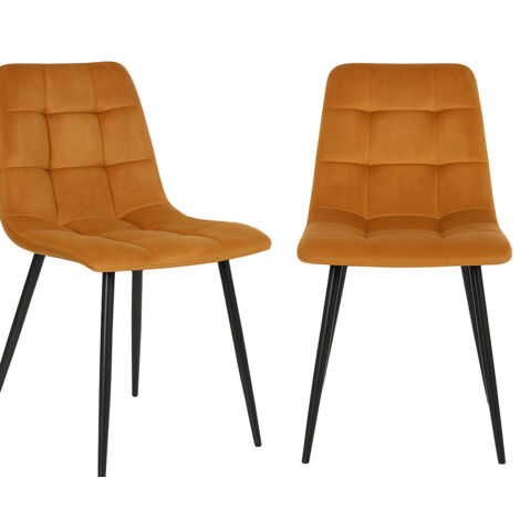 Lot de 2 chaises de salle à manger MODA – Velours capitonné et pieds en acier noir-Jaune moutarde