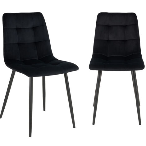 Lot de 2 chaises de salle à manger MODA – Velours capitonné et pieds en acier noir-Noir