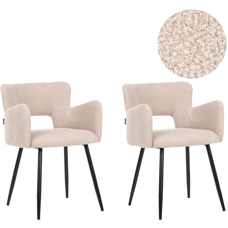 Beliani - Lot de 2 Chaises de Salle à Manger Moderne en Bouclé Assise avec Accoudoirs Beige Sanilac