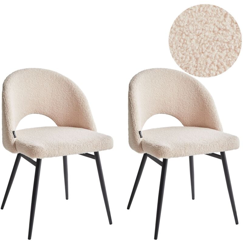 Lot de 2 Chaises de Salle à Manger Modernes avec Accoudoirs Dossier Découpé Assise Rembourrage Touffeté en Tissu Bouclé Beige Onaga