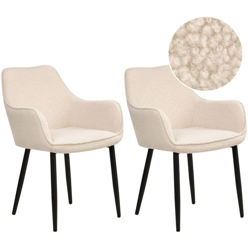 Beliani - Lot de 2 Chaises de Salle à Manger Modernes avec Accoudoirs et Assise Rembourrée en Tissu Bouclé Beige Clair Alden
