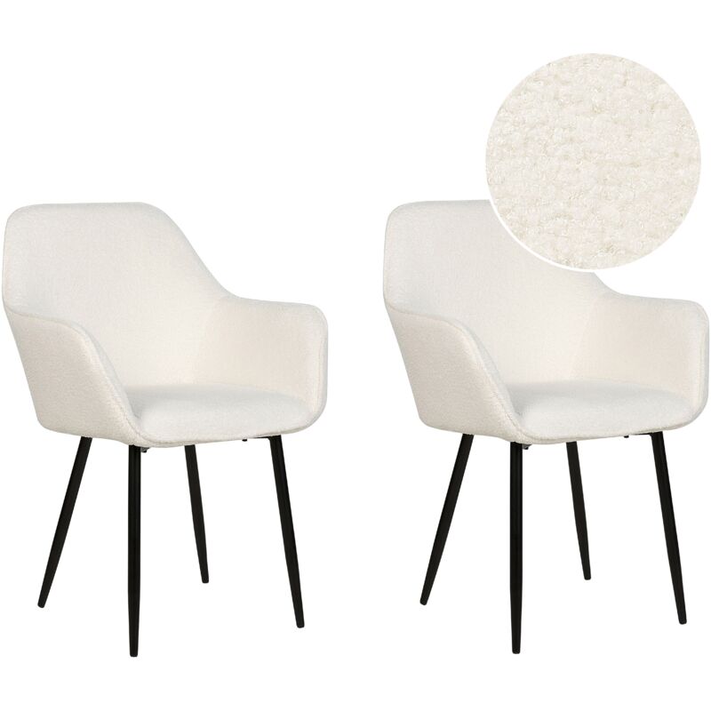 Lot de 2 Chaises de Salle à Manger Modernes avec Accoudoirs et Assise Rembourrée en Tissu Bouclé Blanc Alden II