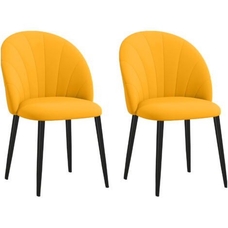 Lot de 2 chaises de salle à manger modernes en velours jaune avec dossier coquillage et pieds métal