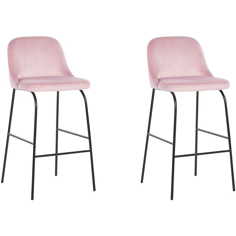 Beliani - Lot de 2 Chaises de Bar Design Tendance et Glamour en Velours Rose Nekoma