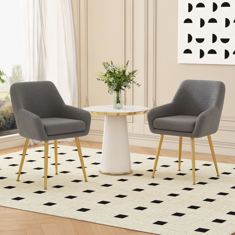 Redom - Lot de 2 chaises de salle à manger modernes et simples en fourrure de peluche avec pieds en métal et coussins amovibles pour cuisines et