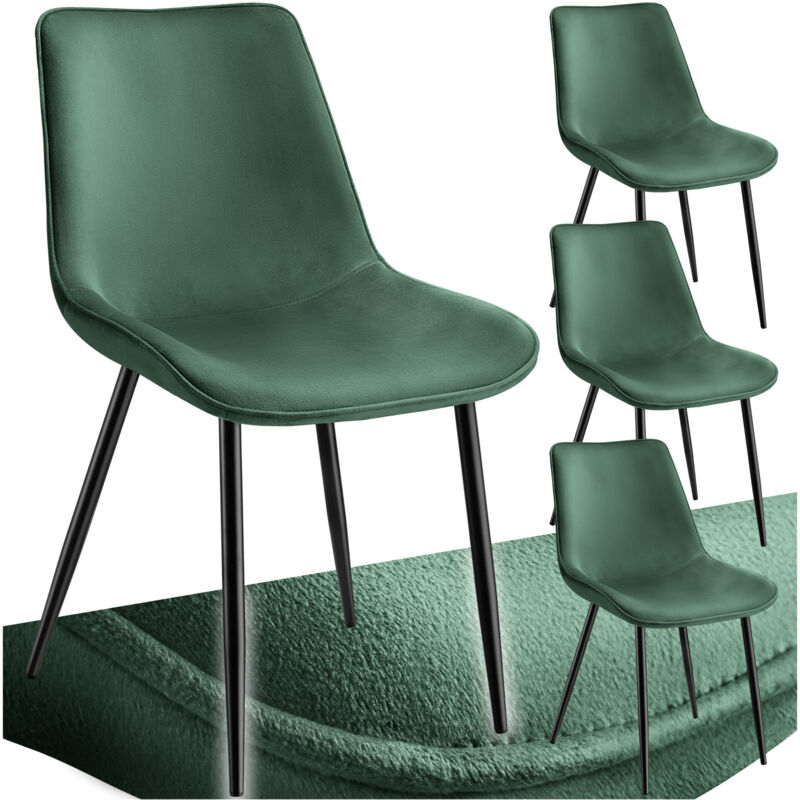 Tectake – Lot de 4 chaises rembourrées aspect velours vert foncé – Ergonomiques avec structure en acier – Hauteur d'assise 47,5 cm – Pour salle à