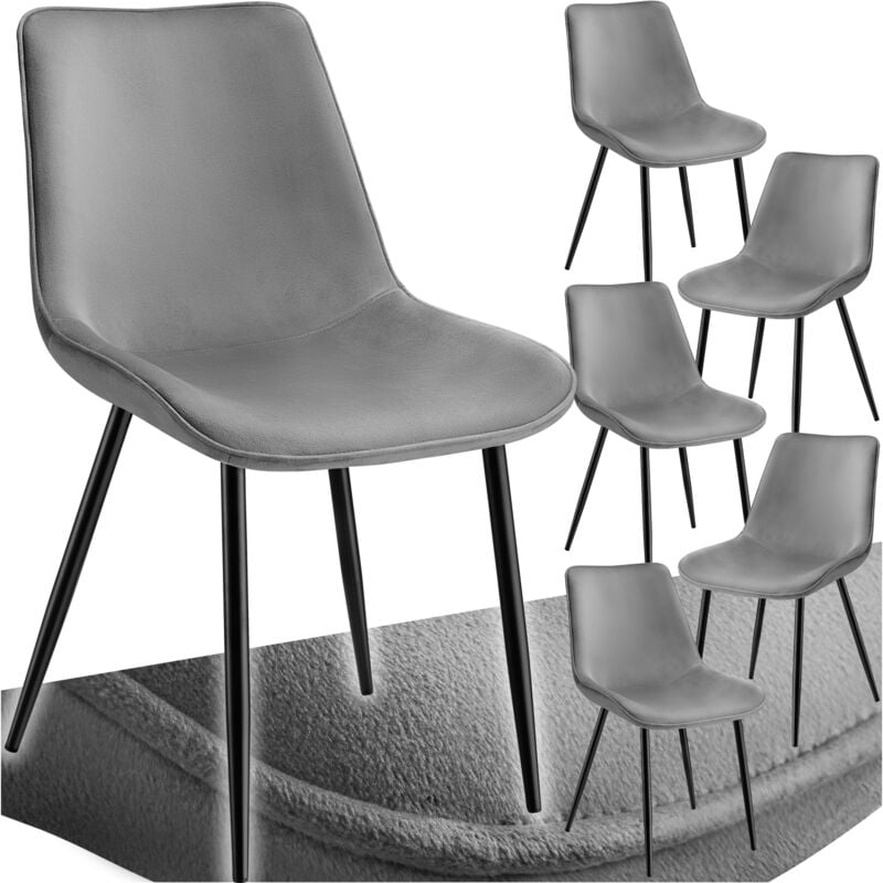 Tectake - Lot de 6 chaises Rembourrées aspect velours assise Ergonomique gris