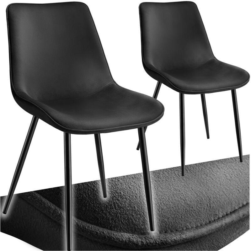 Tectake - Lot 2 chaises assise ergonomique rembourrée aspect velours noir