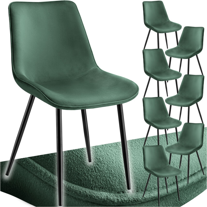 Tectake – Lot de 8 chaises ergonomiques rembourrées en velours – Confort optimal – Hauteur d'assise 47,5 cm – Capacité de charge 120 kg – Vert foncé