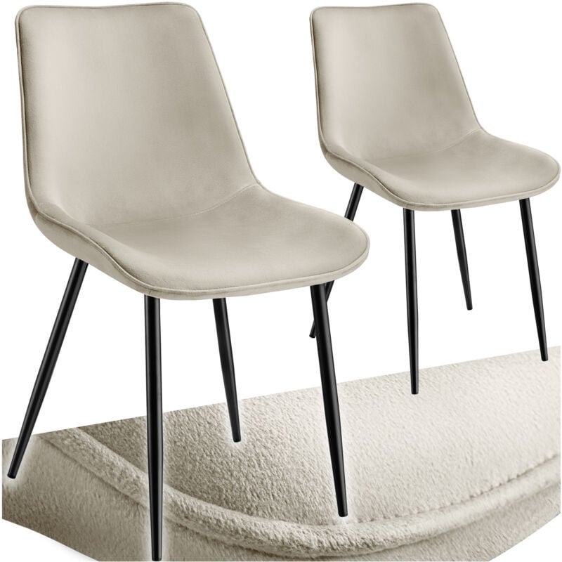 Tectake - Lot 2 chaises assise ergonomique rembourrée aspect velours crème