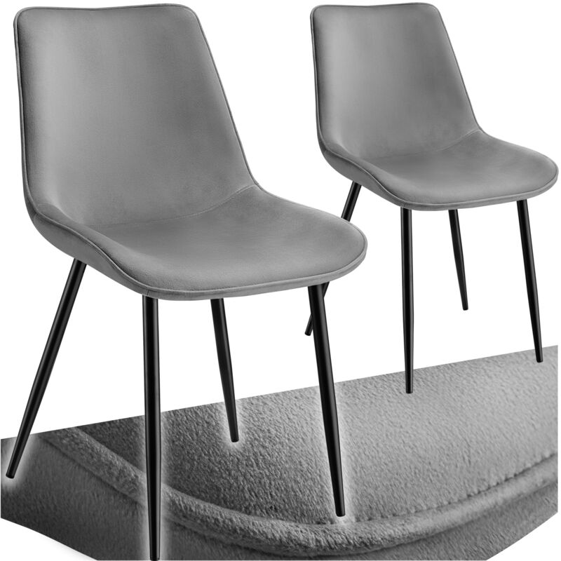 Tectake - Lot de 2 chaises Rembourrées aspect velours assise Ergonomique gris