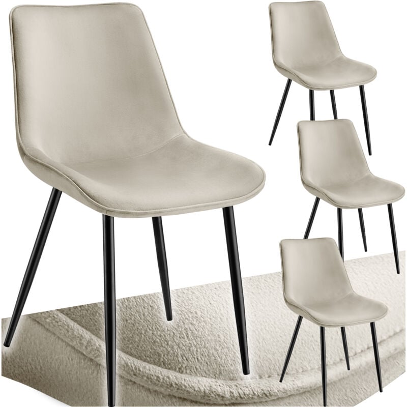 Tectake - Lot 4 chaises assise ergonomique rembourrée aspect velours crème